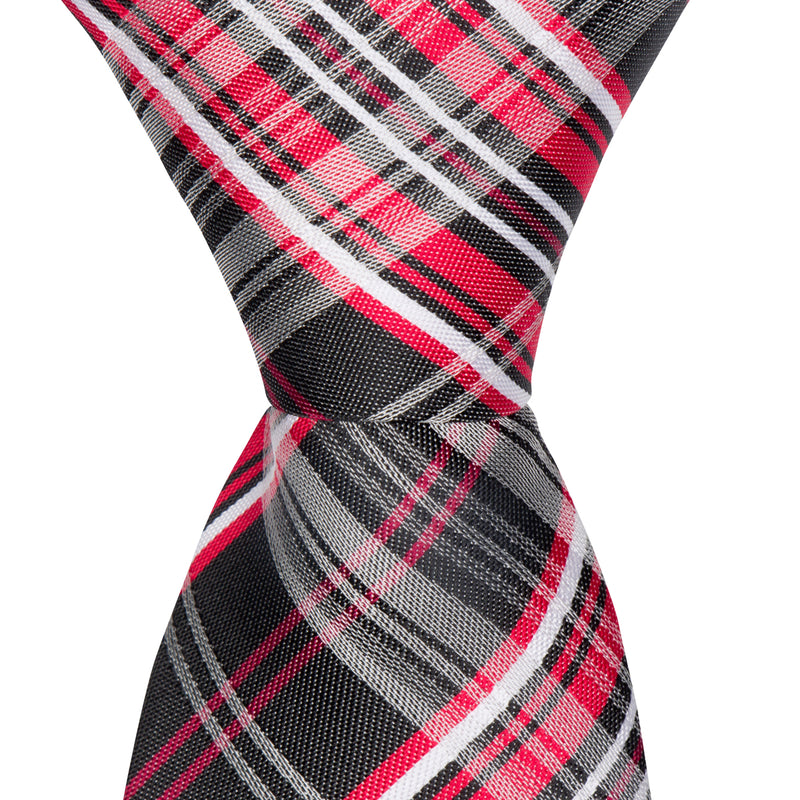 R7 - Red/Black/White Thin Plaid Necktie - Standard Width