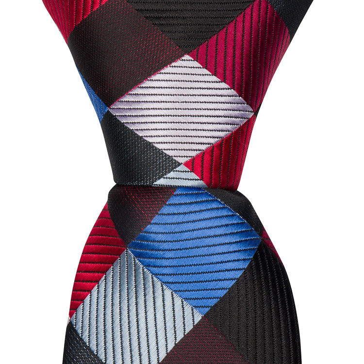 XR16 - Multi Red/Blue Block Necktie - Standard Width