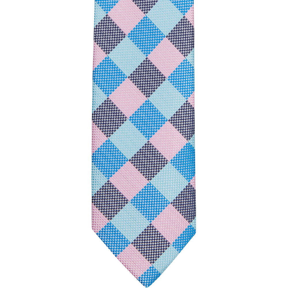 ST18 - Baby Blue/Pink Checkered Skinny Tie