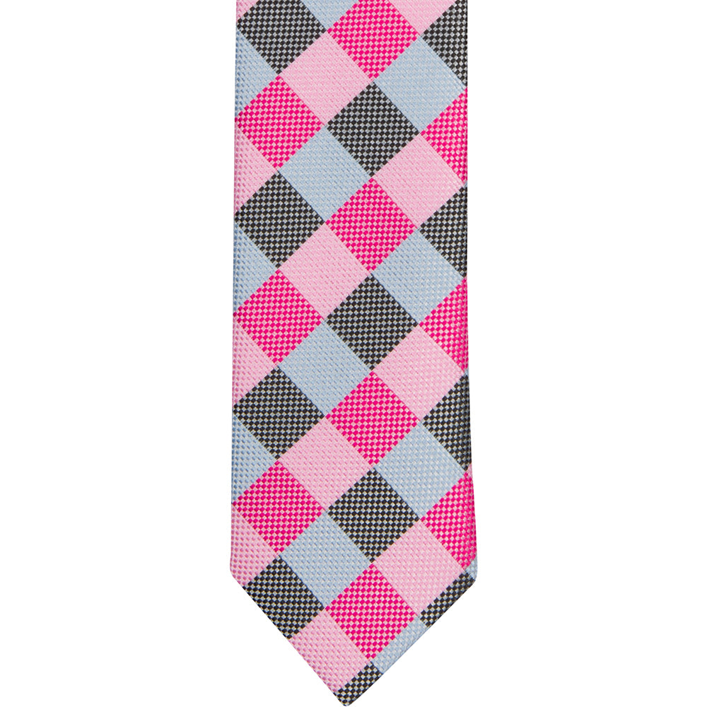 ST19 - Hot Pink Checkered Skinny Tie