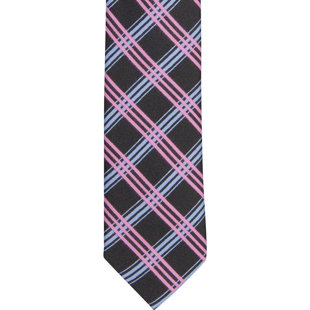 ST20 - Pink Plaid on Black Skinny Tie