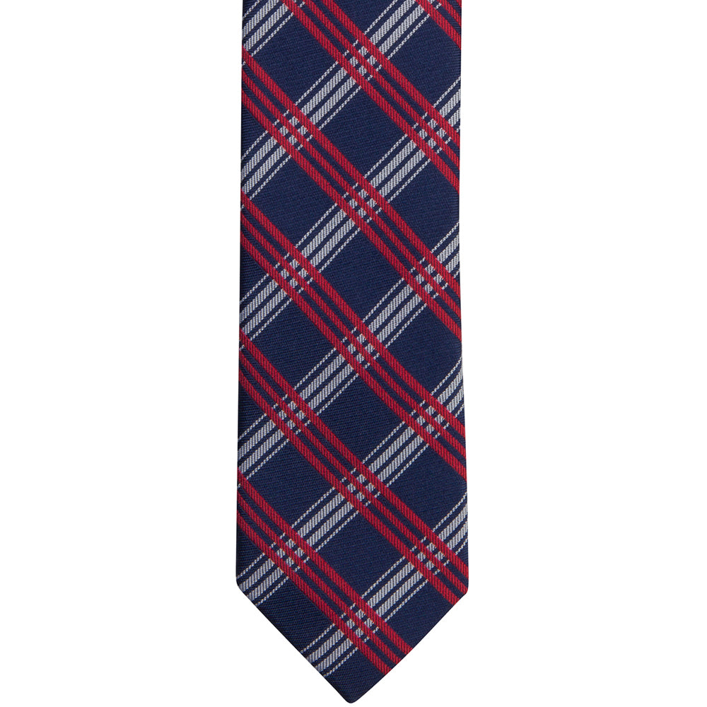 ST26 - Navy/Red/Silver Plaid Skinny Tie