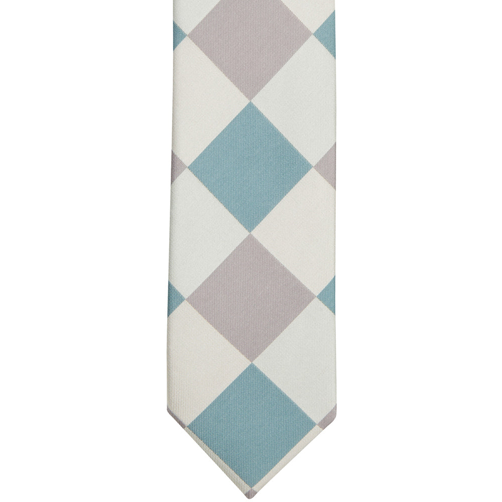 ST30 - Cream/Blue/Silver Large Checker Skinny Tie