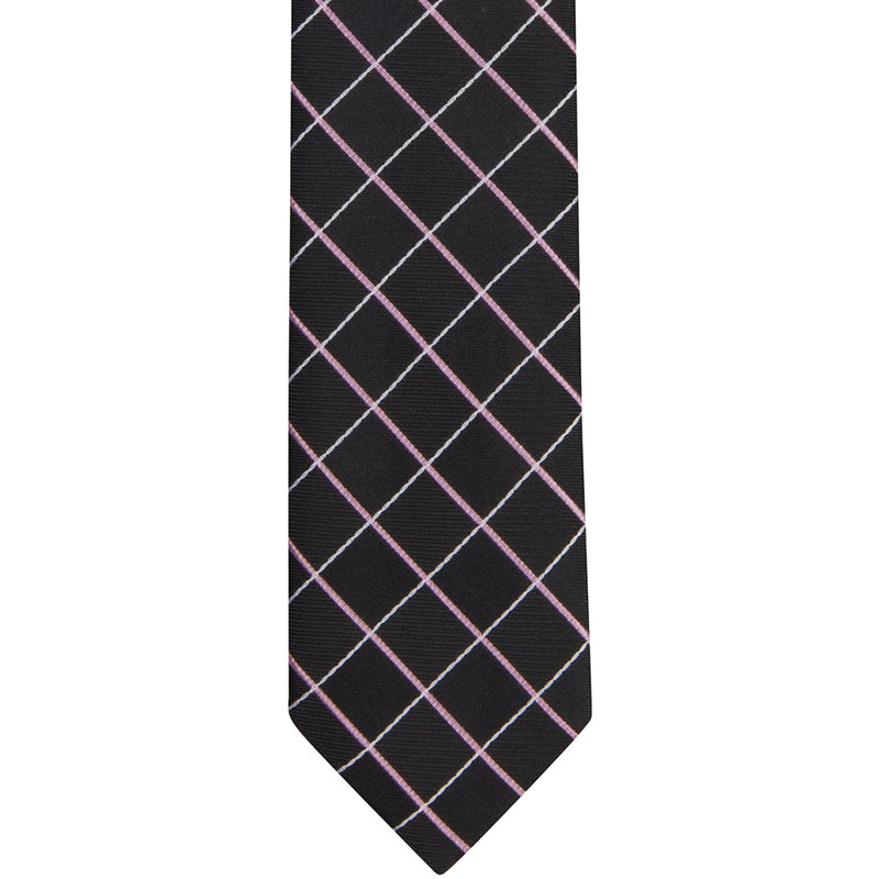 ST32 - Black w/Thin Pink/White Plaid Skinny Tie