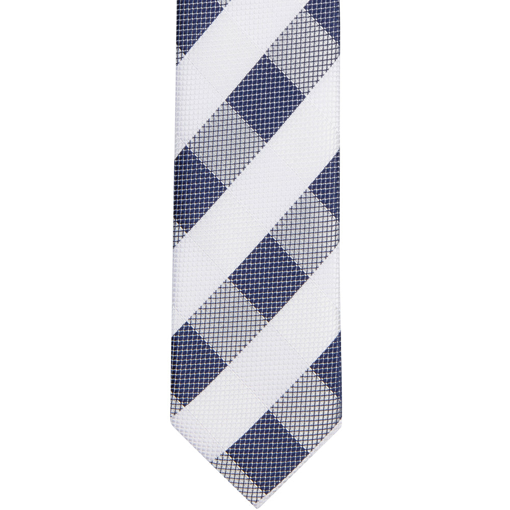 ST33 - Navy/White Textured Plaid Skinny Tie