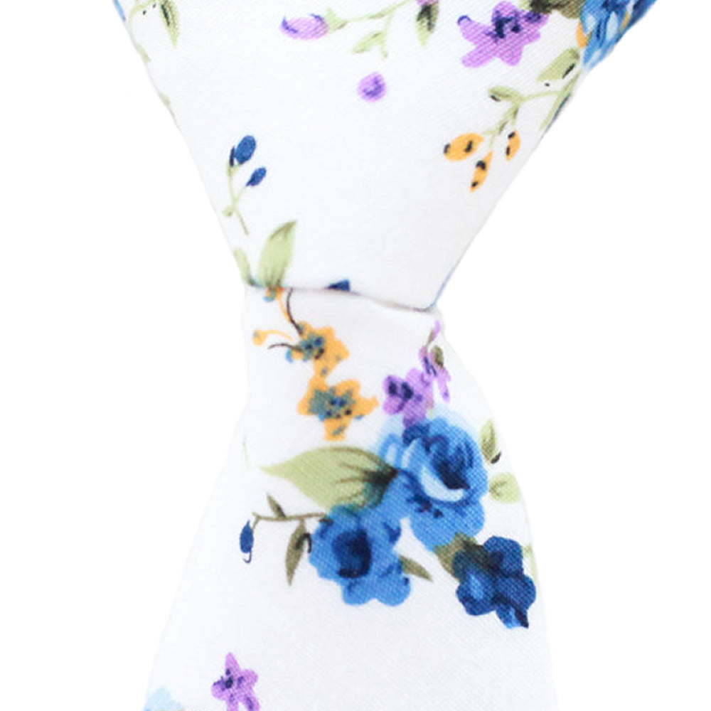 ST8 - White Floral Cotton - Skinny Width