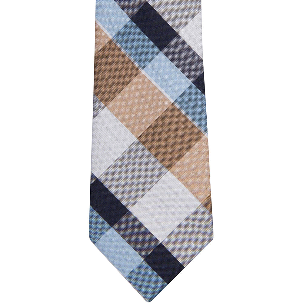 Square G check tie in brown and beige