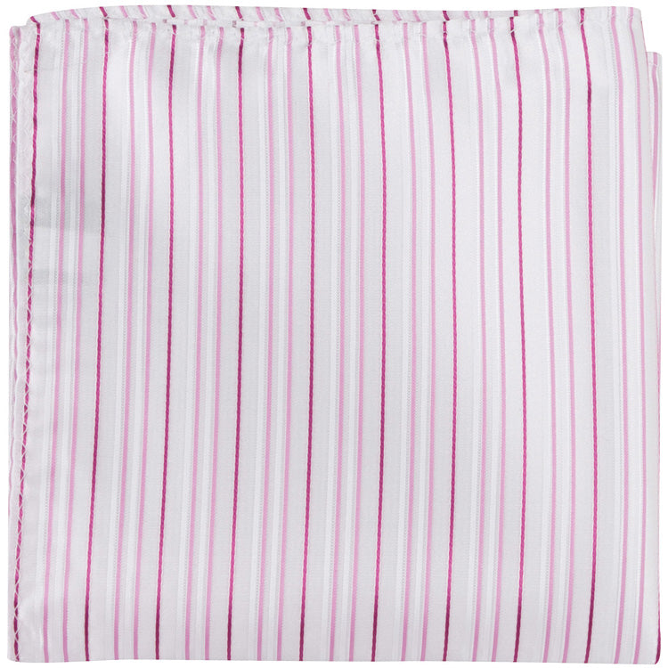 P2 PS - White Multi Pink Stripe - Matching Pocket Square - Limited Supply