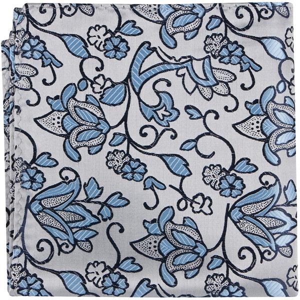 S5 PS - Silver with Blue Flowers - Matching Pocket Square